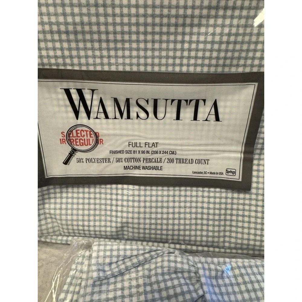 VTG Wamsutta Supercale Plus Full Flat Sheet 2 Pillowcases BLUE Gingham Sealed